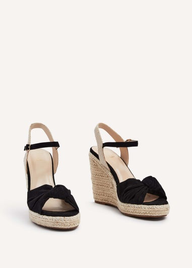 Linzi Rio Black Faux Suede Rope Wedge