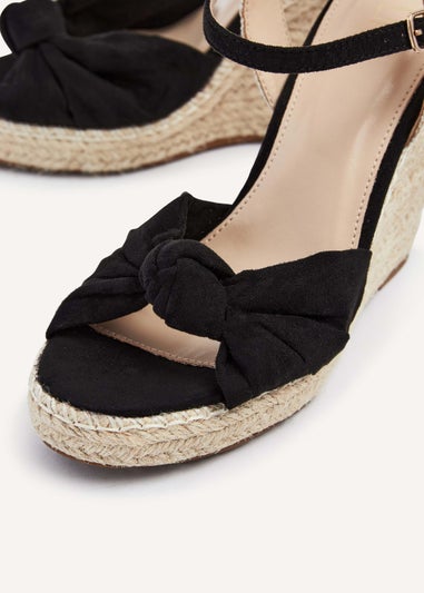 Linzi Rio Black Faux Suede Rope Wedge