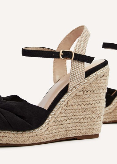 Linzi Rio Black Faux Suede Rope Wedge