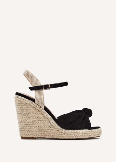 Linzi Rio Black Faux Suede Rope Wedge