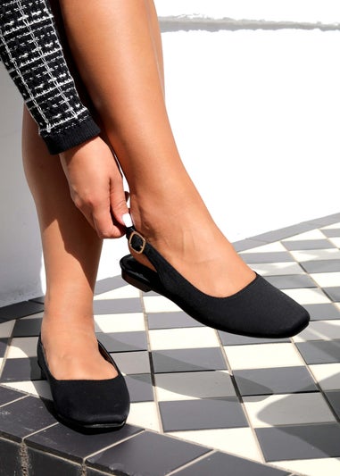 Linzi Lidia Black Lycra Square Toe Flat Shoe