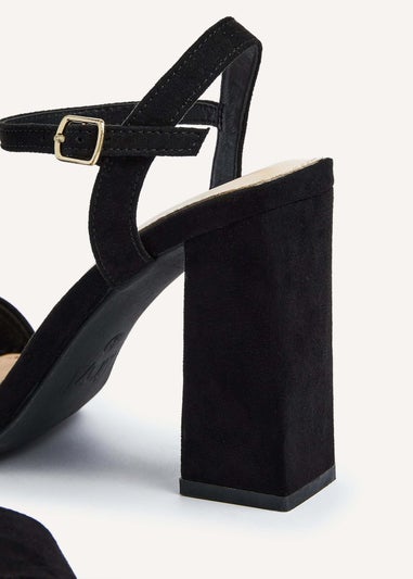 Linzi Beverley Black Faux Suede Block Heeled Sandal