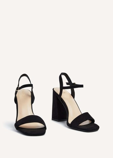 Linzi Beverley Black Faux Suede Block Heeled Sandal