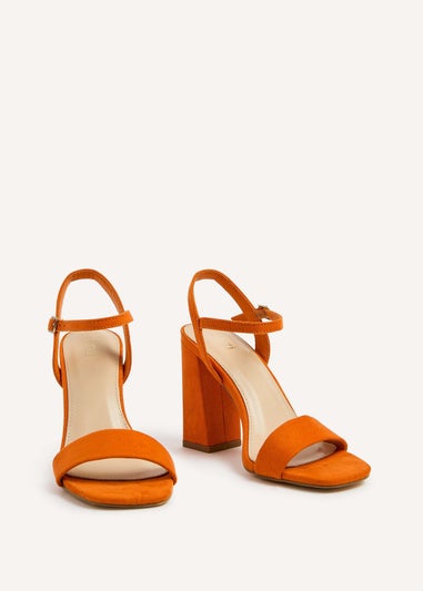 Linzi Beverley Orange Faux Suede Block Heeled Sandal