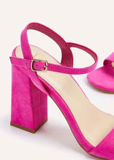 Linzi Beverley Pink Faux Suede Block Heeled Sandal