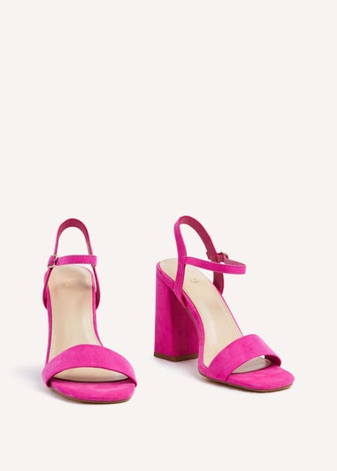 Linzi Beverley Pink Faux Suede Block Heeled Sandal