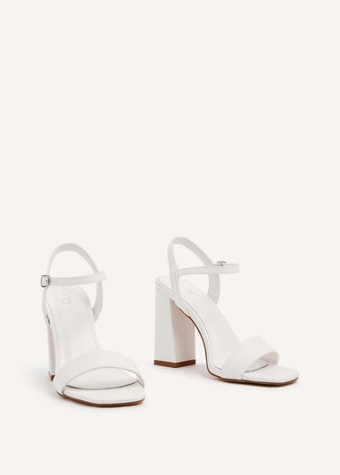 Linzi Beverley White Faux Leather Block Heeled Sandal