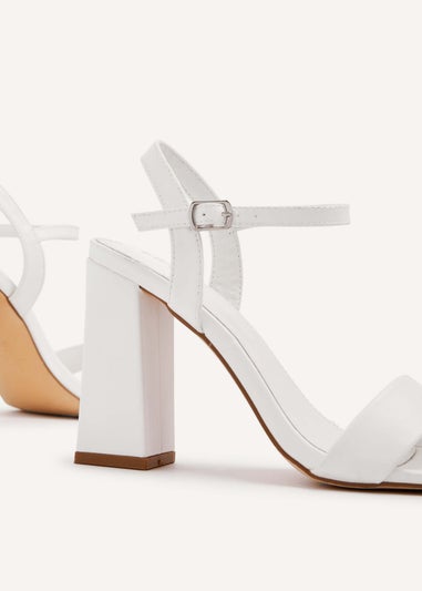 Linzi Beverley White Faux Leather Block Heeled Sandal