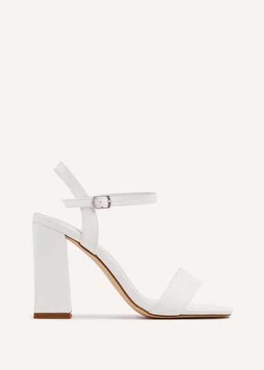 Linzi Beverley White Faux Leather Block Heeled Sandal