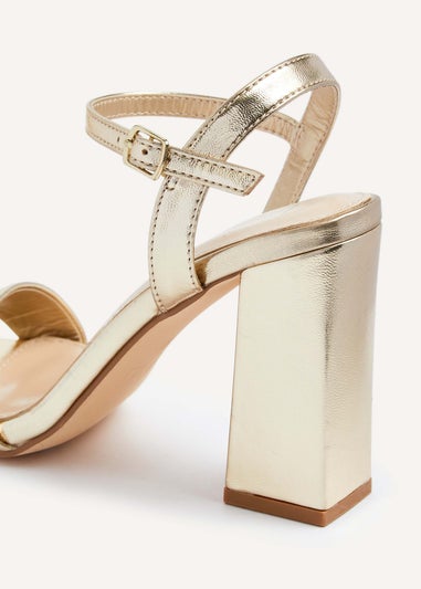 Linzi Beverley Gold Faux Leather Block Heeled Sandal