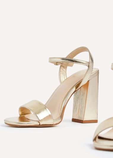 Linzi Beverley Gold Faux Leather Block Heeled Sandal