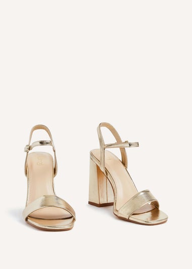 Linzi Beverley Gold Faux Leather Block Heeled Sandal