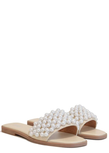 Linzi Oyster Sand Pearl Embellished Sliders