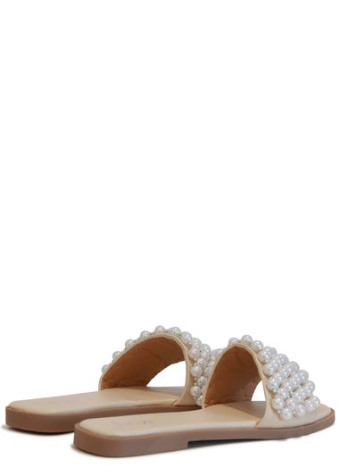 Linzi Oyster Sand Pearl Embellished Sliders