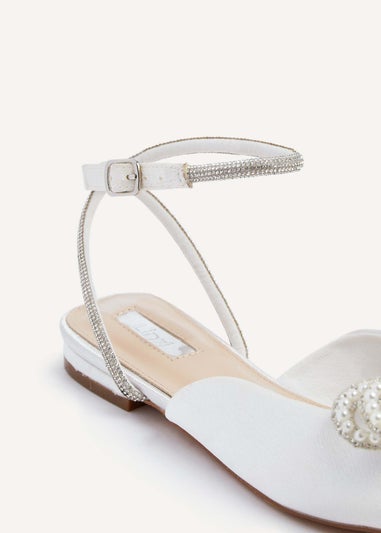 Linzi Lalita Ivory Satin Bow Embellished Flat Mules