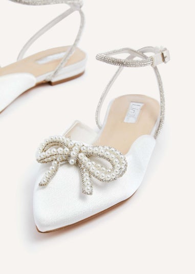 Linzi Lalita Ivory Satin Bow Embellished Flat Mules