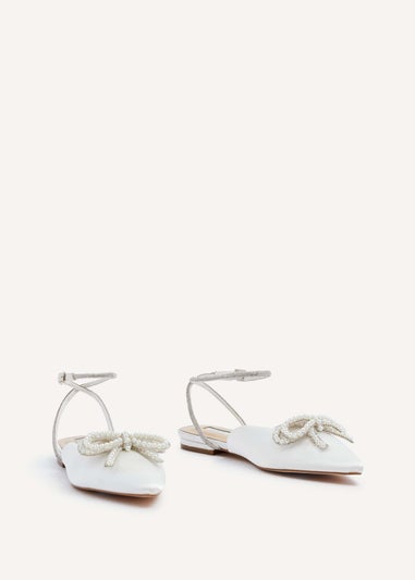 Linzi Lalita Ivory Satin Bow Embellished Flat Mules