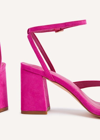 Linzi Etty Pink Faux Suede Strappy Block Heeled Sandal