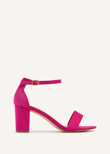 Linzi Frankie Pink Faux Suede Barely Closed Back Block Heeled Sandal