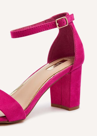 Linzi Frankie Pink Faux Suede Barely Closed Back Block Heeled Sandal