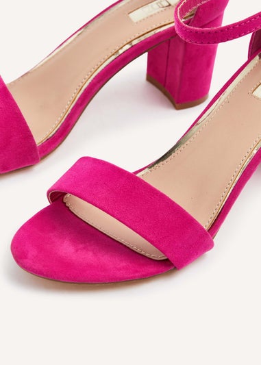 Linzi Frankie Pink Faux Suede Barely Closed Back Block Heeled Sandal