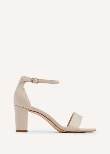 Linzi Frankie Sand Faux Leather Barely Closed Back Block Heeled Sandal