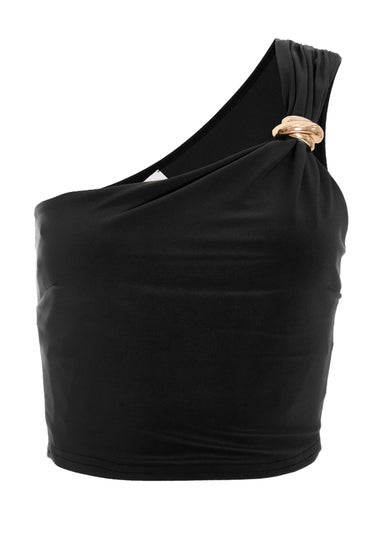 Quiz Black One Shoulder Crop Top