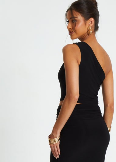 Quiz Black One Shoulder Crop Top