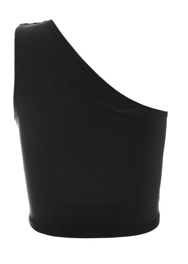 Quiz Black One Shoulder Crop Top