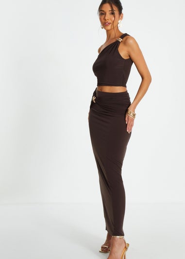 Quiz Brown One Shoulder Crop Top