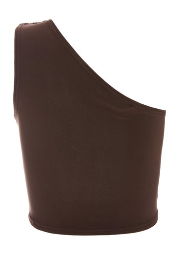 Quiz Brown One Shoulder Crop Top