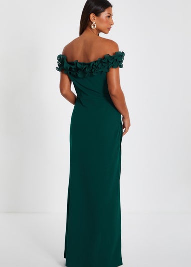 Quiz Green Ruffle Bardot Maxi Dress