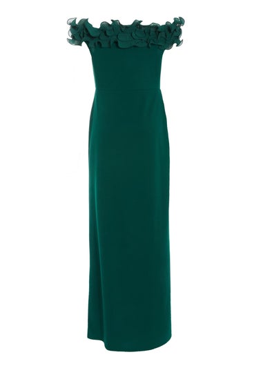 Quiz Green Ruffle Bardot Maxi Dress