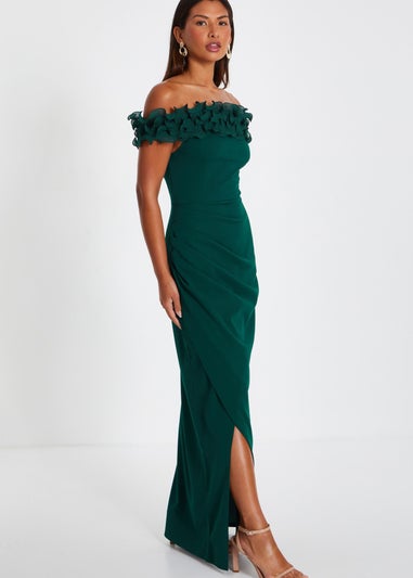 Quiz Green Ruffle Bardot Maxi Dress