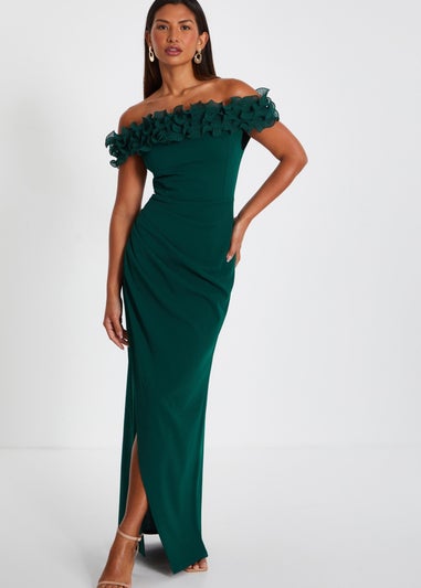 Quiz Green Ruffle Bardot Maxi Dress