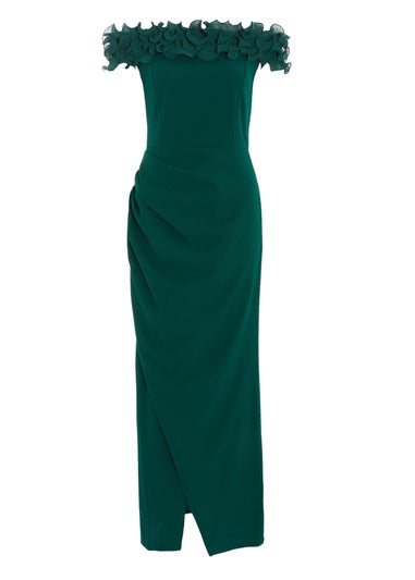 Quiz Green Ruffle Bardot Maxi Dress