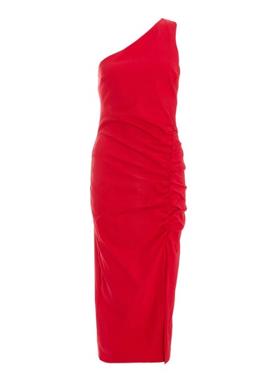 Quiz Red Ruched One Shoulder Midaxi Dress