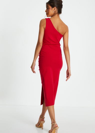 Quiz Red Ruched One Shoulder Midaxi Dress