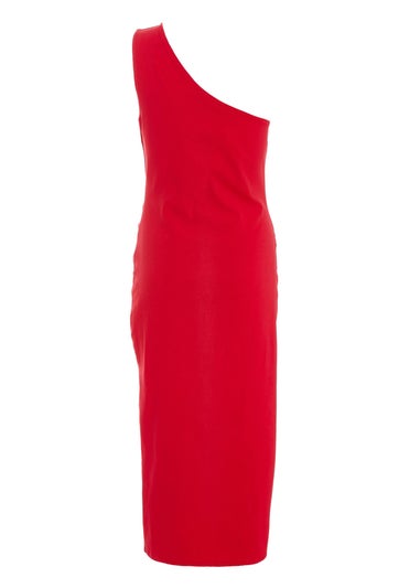 Quiz Red Ruched One Shoulder Midaxi Dress