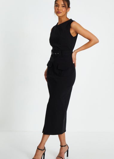 Quiz Black Cargo Split Front Midi Dress