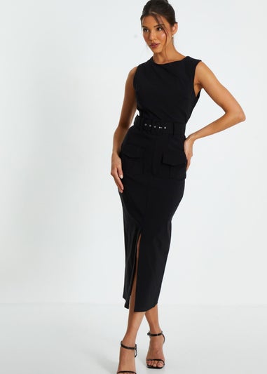 Quiz Black Cargo Split Front Midi Dress