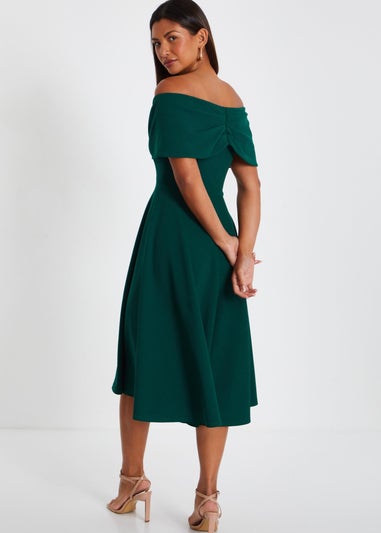 Quiz Green Bardot Skater Midi Dress