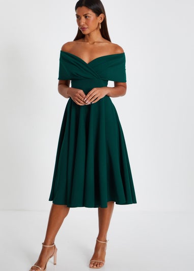 Quiz Green Bardot Skater Midi Dress