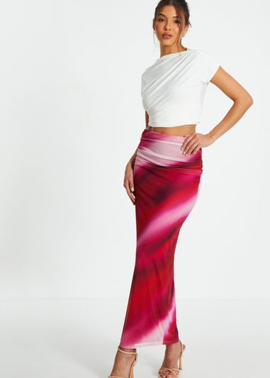 Quiz Pink Ombre Ruched Maxi Skirt