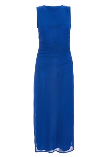 Quiz Blue Mesh Ruched Bodycon Midaxi Dress