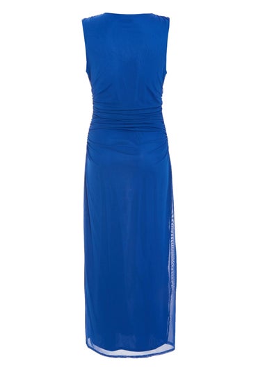 Quiz Blue Mesh Ruched Bodycon Midaxi Dress