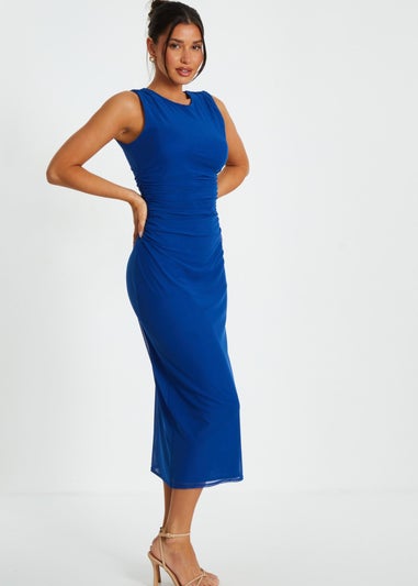 Quiz Blue Mesh Ruched Bodycon Midaxi Dress