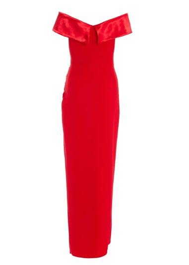 Quiz Red Bardot Wrap Maxi Dress