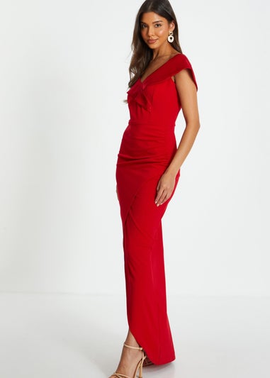 Quiz Red Bardot Wrap Maxi Dress