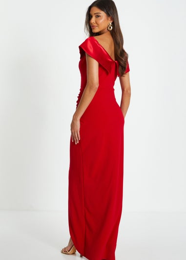 Quiz Red Bardot Wrap Maxi Dress